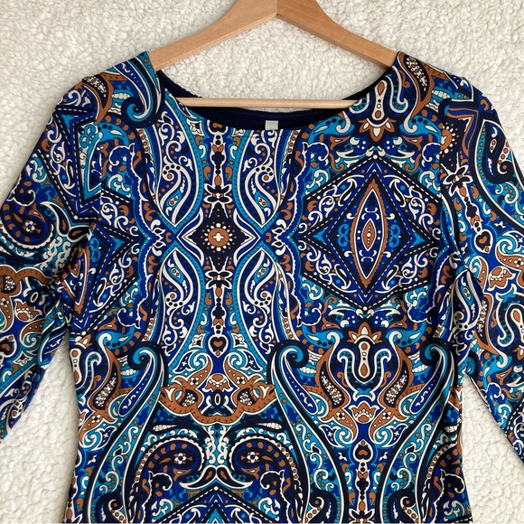 Gilli quarter length sleeves blue paisley print shift dress - Picture 6 of 15
